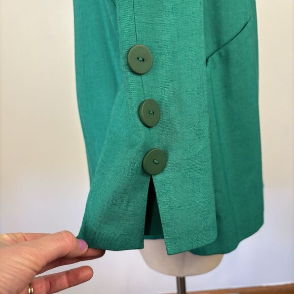 VTG NEW Apart Womens 8 Green Rayon Linen Blend Button Blazer Jacket Classy Work - Picture 4 of 11